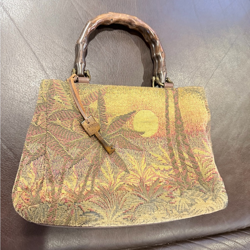 Fossil Woven Sunset Tote with Bamboo-Style Handle - Gold & Brown